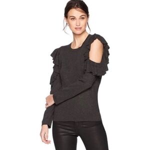 Max studio gray ruffled cold shoulder knit sweater Size Medium